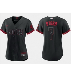 Women Cincinnati Reds 7 Spencer Steer Black 2023 City Connect Stitched Baseball Jersey Run Small Women Cincinnati Reds 7 Spencer Steer Black 2023 City Connect Stitched Baseball Jersey Run Small