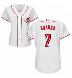 Womens Majestic Cincinnati Reds 7 Eugenio Suarez Replica White Home Cool Base MLB Jersey Womens Majestic Cincinnati Reds 7 Eugenio Suarez Replica White Home Cool Base MLB Jersey