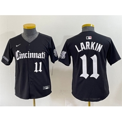 Youth Cincinnati Reds 11 Barry Larkin Black  27Gothic Queen City Edition 27 Vapor Premier Limited Stitched Baseball Jersey