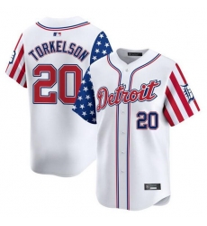 Men Detroit Tigers 20 Spencer Torkelson White 2025 Independence Day Vapor Premier Limited Stitched Baseball Jersey