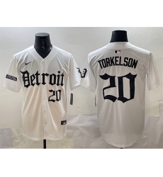 Men Detroit Tigers 20 Spencer Torkelson White  27Motor Gothic Edition 27 Vapor Premier Limited Stitched Baseball Jersey