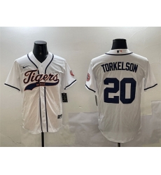 Men Detroit Tigers 20 Spencer Torkelson White With Patch Cool Base Stitched Baseball Jersey