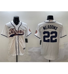 Men Detroit Tigers 22 Parker Meadows White With Patch Cool Base Stitched Baseball Jersey