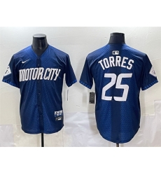 Men Detroit Tigers 25 Gleyber Torres Navy City Connect Cool Base Limited Stitched Jersey