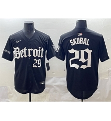 Men Detroit Tigers 29 Tarik Skubal Black  27Motor Gothic Edition 27 Vapor Premier Limited Stitched Baseball Jersey