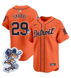 Men Detroit Tigers 29 Tarik Skubal Orange With Patch Vapor Premier Limited Stitched Baseball Jersey Men Detroit Tigers 29 Tarik Skubal Orange With Patch Vapor Premier Limited Stitched Baseball Jersey