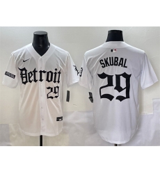 Men Detroit Tigers 29 Tarik Skubal White  27Motor Gothic Edition 27 Vapor Premier Limited Stitched Baseball Jersey