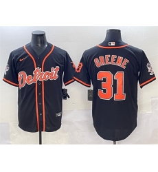 Men Detroit Tigers 31 Riley Greene Black With Patch Cool Base Stitched Baseball Jersey