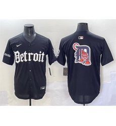 Men Detroit Tigers Team Big Logo Black  27Motor Gothic Edition 27 Vapor Premier Limited Stitched Baseball Jersey