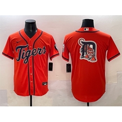 Men Detroit Tigers Team Big Logo Orange With Patch Cool Base Stitched Baseball Jersey