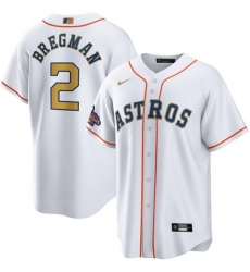 Men Houston Astros 2 Alex Bregman White 2023 Gold Collection With World Serise Champions Patch Cool Base Stitched Baseball Jersey Men Houston Astros 2 Alex Bregman White 2023 Gold Collection With World Serise Champions Patch Cool Base Stitched Baseball Jersey