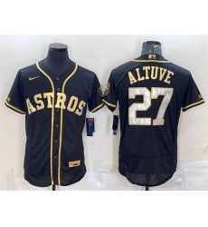 Men Houston Astros 27 Jose Altuve Black Gold Flex Base Stitched Jersey Men Houston Astros 27 Jose Altuve Black Gold Flex Base Stitched Jersey