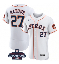 Men Houston Astros 27 Jose Altuve White 2022 World Series Champions Flex Base Stitched Baseball Jersey Men Houston Astros 27 Jose Altuve White 2022 World Series Champions Flex Base Stitched Baseball Jersey