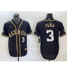 Men Houston Astros 3 Jeremy Pena Black Gold Player Number Cool Base Jersey Men Houston Astros 3 Jeremy Pena Black Gold Player Number Cool Base Jersey