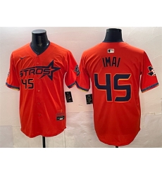 Men Houston Astros 45 Tatsuya Imai Orange 2025 City Connect With Texas Patch Limited Stitched Baseball Jersey
