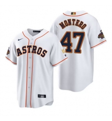 Men Houston Astros 47 Rafael Montero White Gold 2022 World Series Champions Stitched Baseball Jersey Men Houston Astros 47 Rafael Montero White Gold 2022 World Series Champions Stitched Baseball Jersey