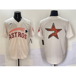 Men Houston Astros Team Big Logo Cream Throwback Cooperstown Collection Limited Stitched Baseball Jersey 004