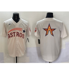 Men Houston Astros Team Big Logo Cream Throwback Cooperstown Collection Limited Stitched Baseball Jersey 005