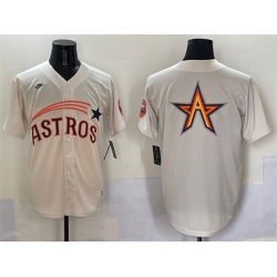 Men Houston Astros Team Big Logo Cream Throwback Cooperstown Collection Limited Stitched Baseball Jersey 005