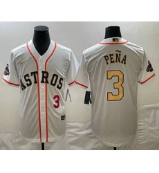 Men's Houston Astros #3 Jeremy Pena 2023 White Gold World Serise Champions Patch Cool Base Stitched Jerseys Men's Houston Astros #3 Jeremy Pena 2023 White Gold World Serise Champions Patch Cool Base Stitched Jerseys