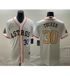Men's Houston Astros #30 Kyle Tucker Number 2023 White Gold World Serise Champions Patch Cool Base Stitched Jersey Men's Houston Astros #30 Kyle Tucker Number 2023 White Gold World Serise Champions Patch Cool Base Stitched Jersey