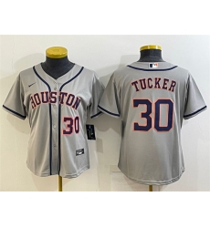Women Houston Astros 30 Kyle Tucker Gray Cool Base Stitched Baseball Jersey Women Houston Astros 30 Kyle Tucker Gray Cool Base Stitched Baseball Jersey