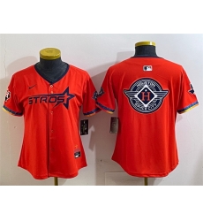 Women Houston Astros Team Big Logo Orange 2025 City Connect With Texas Patch Limited Stitched Baseball Jersey 001
