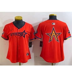 Women Houston Astros Team Big Logo Orange 2025 City Connect With Texas Patch Limited Stitched Baseball Jersey 004