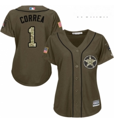 Womens Majestic Houston Astros 1 Carlos Correa Replica Green Salute to Service MLB Jersey Womens Majestic Houston Astros 1 Carlos Correa Replica Green Salute to Service MLB Jersey