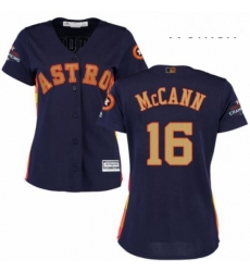 Womens Majestic Houston Astros 16 Brian McCann Authentic Navy Blue Alternate 2018 Gold Program Cool Base MLB Jersey Womens Majestic Houston Astros 16 Brian McCann Authentic Navy Blue Alternate 2018 Gold Program Cool Base MLB Jersey
