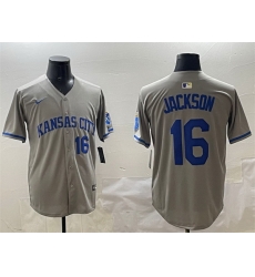 Men Kansas City Royals 16 Bo Jackson Grey 2024 Away Limited Stitched Baseball Jersey