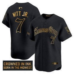 Men Kansas City Royals 7 Bobby Witt Jr Gothic Crown Edition Gold Vapor Limited Stitched Baseball Jersey