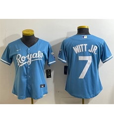 Women Kansas City Royals 7 Bobby Witt Jr  Light Blue Cool Base Stitched Jersey