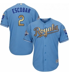 Youth Majestic Kansas City Royals 2 Alcides Escobar Authentic Light Blue 2015 World Series Champions Gold Program Cool Base MLB Jersey Youth Majestic Kansas City Royals 2 Alcides Escobar Authentic Light Blue 2015 World Series Champions Gold Program Cool Base MLB Jersey