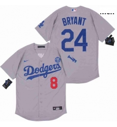 Men Dodgers Front 8 Back 24 Kobe Bryant Grey Cool Base Stitched MLB Jersey