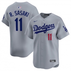 Men Los Angeles Dodgers 11 Roki Sasaki Grey Limited Stitched Baseball Jersey