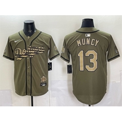 Men Los Angeles Dodgers  13 Max Muncy Olive 2026 Armed Forces Day Stitched Baseball Jersey