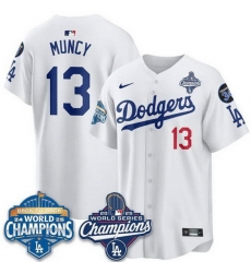 Men Los Angeles Dodgers 13 Max Muncy White 2025 World Series Champions 26 Back to Back Champions With No 34 Patch Limited Stitched Baseball Jersey Men Los Angeles Dodgers 13 Max Muncy White 2025 World Series Champions 26 Back to Back Champions With No 34 Patch Limited Stitched Baseball Jersey