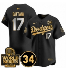 Men Los Angeles Dodgers 17 Shohei Ohtani Black Gold 2024 World Series  26 34 Fernando Patch Vapor Limited Stitched Baseball Jersey