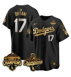 Men Los Angeles Dodgers 17 Shohei Ohtani Black Gold 2025 World Series Champions  26 Back to Back Champions With No 34 Patch Limited Stitched Baseball Jerse