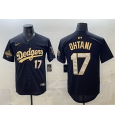 Men Los Angeles Dodgers 17 Shohei Ohtani Black Gold 2025 World Series Champions Patch Limited Stitched Baseball Jersey Men Los Angeles Dodgers 17 Shohei Ohtani Black Gold 2025 World Series Champions Patch Limited Stitched Baseball Jersey