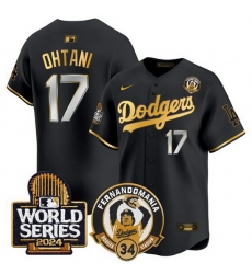 Men Los Angeles Dodgers  17 Shohei Ohtani Black Gold Fernando Valenzuela   2024 World Series Patch Limited Stitched Baseball Jersey