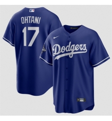 Men Los Angeles Dodgers 17 Shohei Ohtani Blue 2025 World Series Champions Patch Cool Base Stitched Baseball Jersey