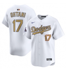Men Los Angeles Dodgers 17  Shohei Ohtani White 2025 Gold Collection Limited Stitched Baseball Jersey