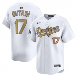 Men Los Angeles Dodgers 17 Shohei Ohtani White 2025 Gold Collection Limited Stitched Baseball Jersey