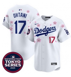 Men Los Angeles Dodgers 17  Shohei Ohtani White 2025 Tokyo Series Limited Stitched Baseball Jersey