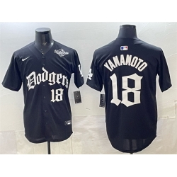Men Los Angeles Dodgers 18 Yoshinobu Yamamoto Black 2025 LA Gothic Style With 2025 World Series Patch Vapor Premier Limited Stitched Baseball Jersey