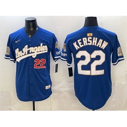 Men Los Angeles Dodgers  22 Clayton Kershaw Royal 2026 Gold Collection 9x   B2B Champs Patch Stitched Baseball Jersey