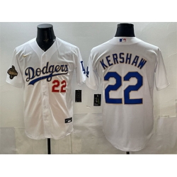 Men Los Angeles Dodgers 22 Clayton Kershaw White 2025 World Series Champions Patch Stitched Baseball Jersey