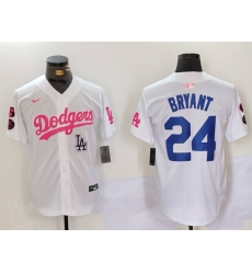 Men Los Angeles Dodgers 24 Kobe Bryant White Pink Vin  26 Kobe Patch Stitched Baseball Jersey 5